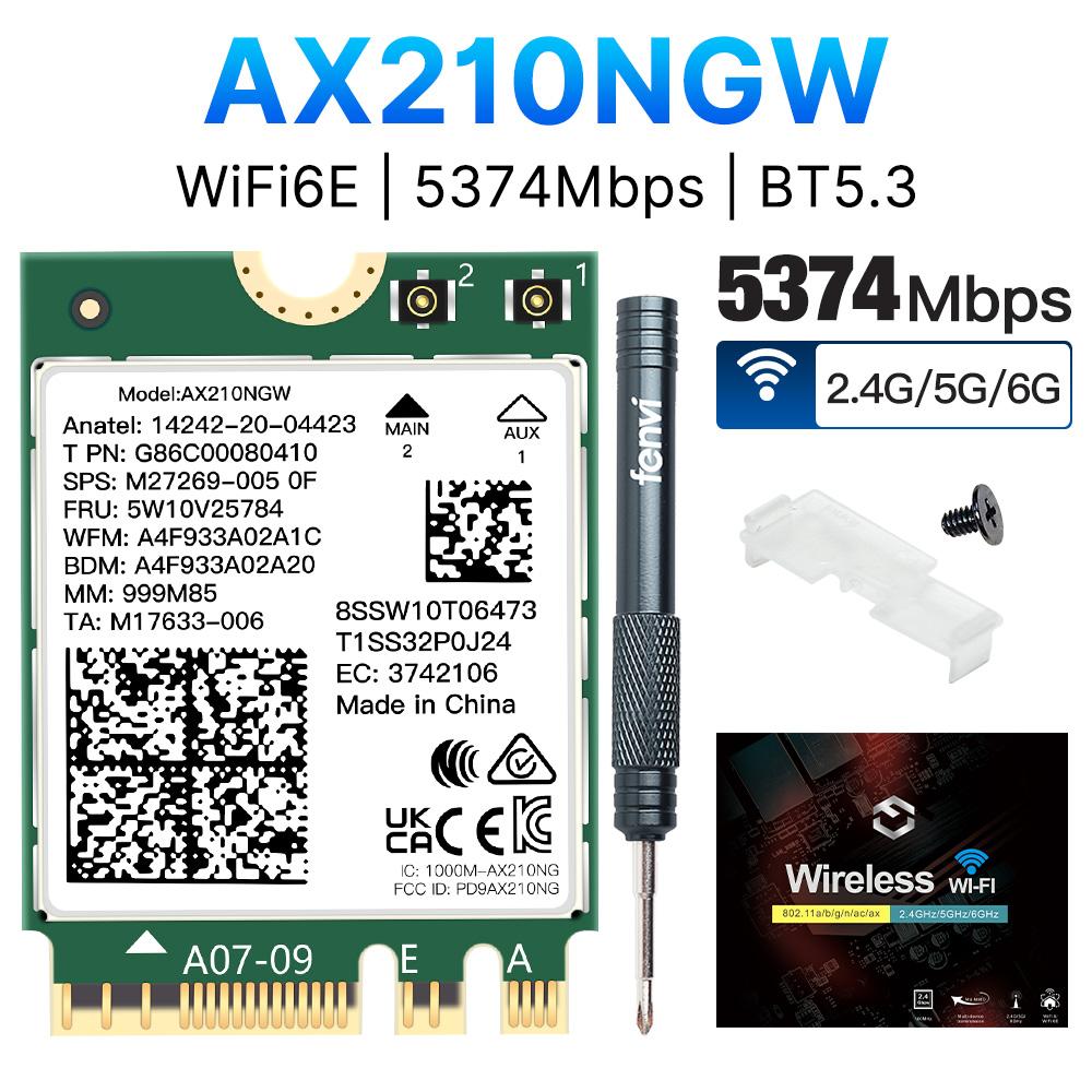 

Карта Wi-Fi 6E AX210NGW в коробці (NGFF, 802.11AX 5400M Трьохдіапазонний) - Bluetooth 5.3, Пакет Fenvi + Інструменти