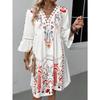 Women's V-Neck Lace Trim Printed Midi Dress, Short Sleeve Casual Floral Summer Dress for Daily Wear