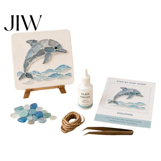 Relaxing Craft Activity DIY Sea Glass Art Mosaic Kit, Ocean Animal Themed Set for Adults Deep Beginner, Handmade Material Pack Coastal Nautical