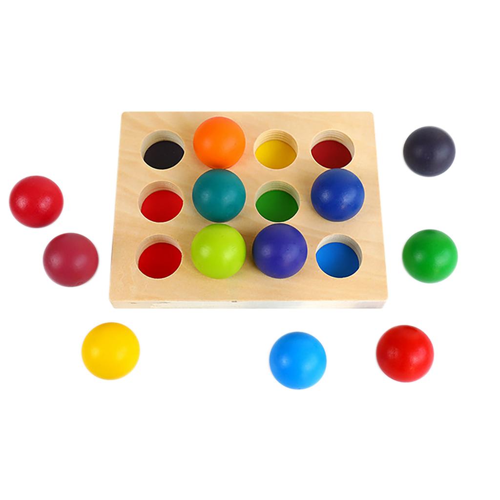 (H0826)Wooden Rainbow Ball Sorting Board Color Matching Children's Enlightenm