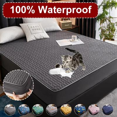 Waterproof Bed Fitted Sheet Mattress Cover Quilted Protector Cover Anti-mite Latex Mat Cover Bedspread Mattress Mat (NO Pillowcase)