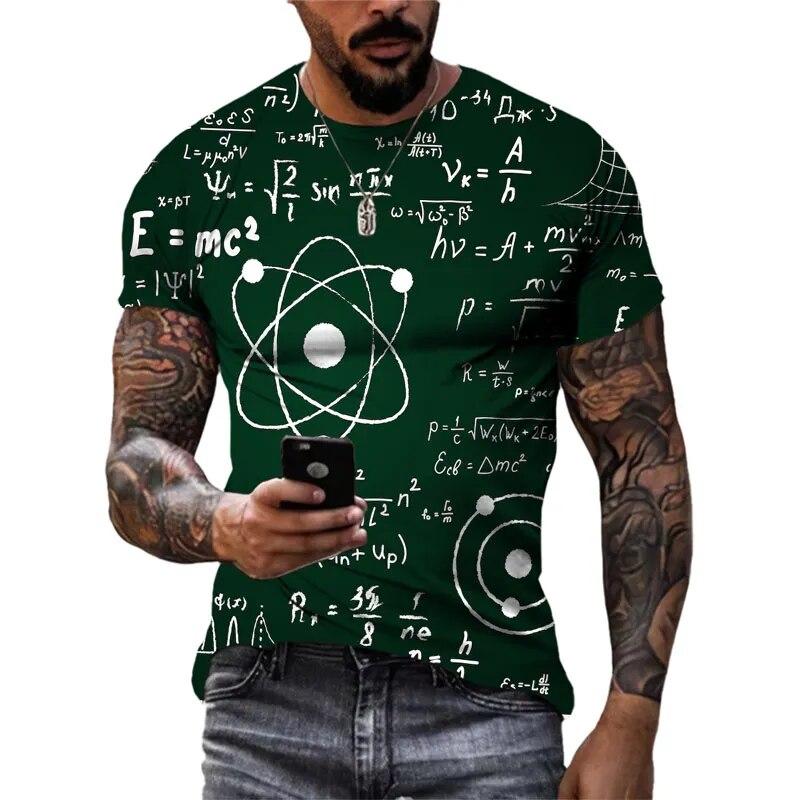 New Fashion 3D Mathematical Formula Graphic T Shirts Trend Men Casual Street Retro Style Printed O-neck Short Sleeve Tees