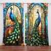 JIT 2pcs Floral Peacock Print Curtains Room Darkening Rod Pocket Polyester Window Drapes Home Decor for Living Room Bedroom