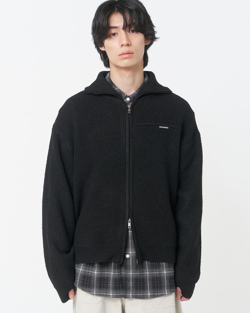 Misekiseoulmaen High Neck Full Zip-Up Knit Black