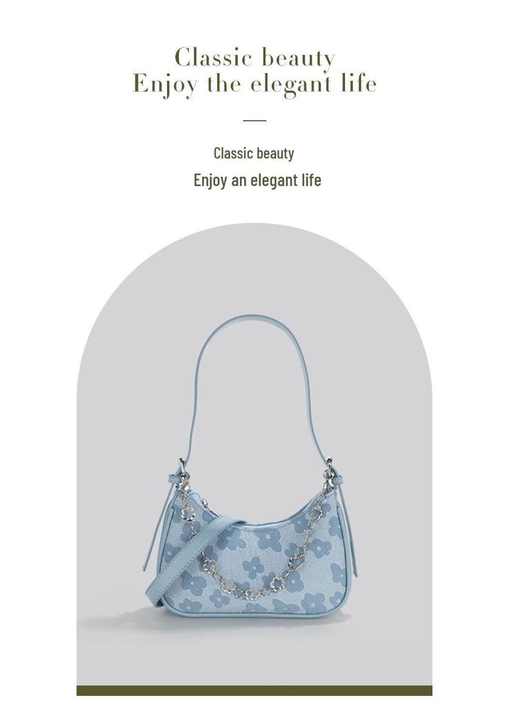 2026 Spring/Summer Trendy Canvas Print Handbag: Sweet Versatile Shoulder, Underarm, and Chain Crossbody Bag.