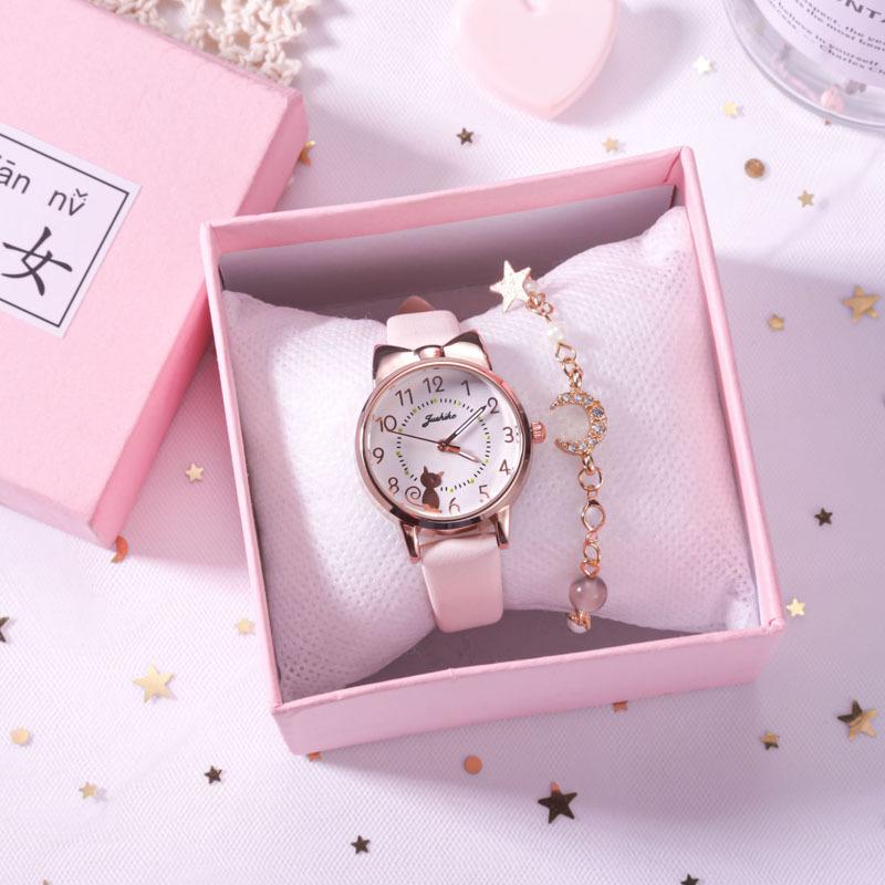 Quartz Watch, Women's Model, Seven-point Cat, Six-point Cat, Love Luminous Needle Student Watch