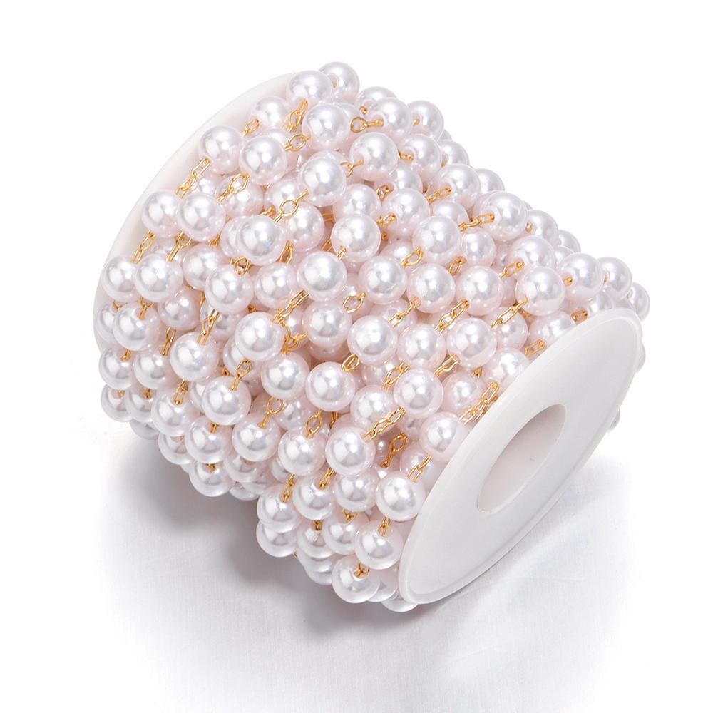 5Yards/Lot Imitation Pearl Chain Round Pearl Bead Chain Copper Link Bulk Chain For Bracelet Necklace Bag Chain DIY Accessories 4mm золотой