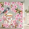 Tenda Doccia Motivo Fiori e Uccelli 3D Paravento Bagno Tessuto Impermeabile Decorazione Bagno 240X180cm Con Ganci Tende Doccia