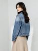 Xin Ge Women's Gradient Denim Jacket - Relaxed Fit, Washed Blue, Slimming, Versatile Lapel Style for Commute.