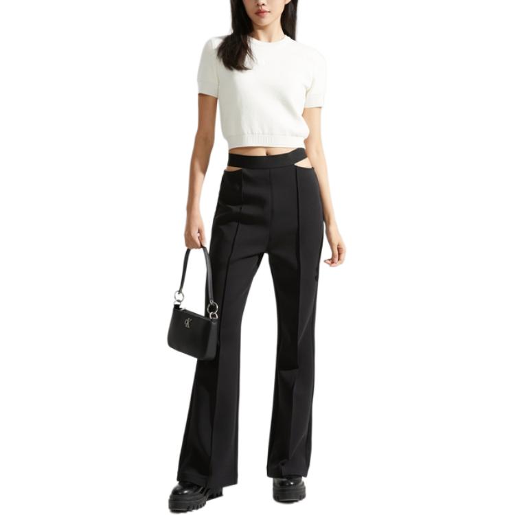 

Calvin Klein Полый пояс, однотонные удобные расклешенные трикотажные спортивные брюки женские брюки Space-Black J222934-BEH L