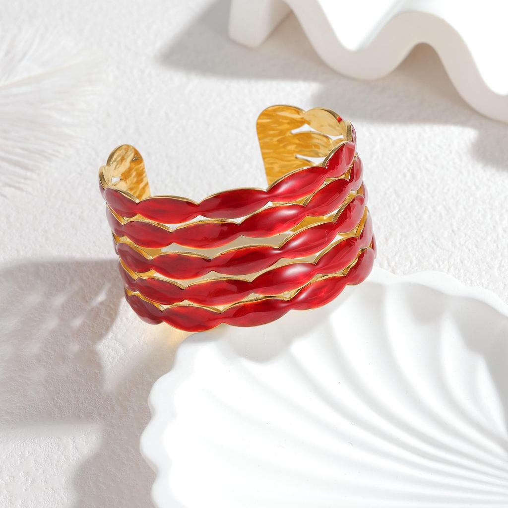 Czerwony Kropelka Gwint Otwarty Bransoleta - Damska Lekki Luksus Wysokiej Klasy Stal Nierdzewna Szeroka Bransoleta