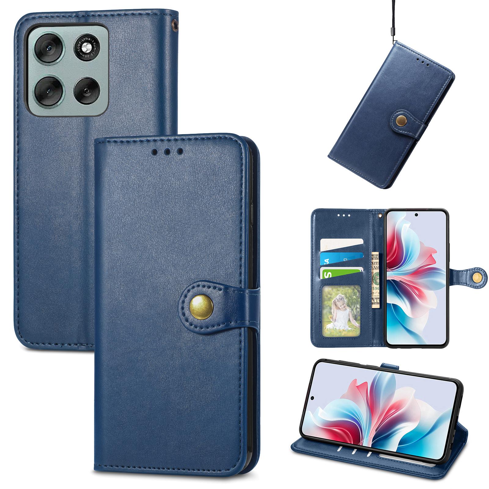 

For Motorola Moto G56 5G Case Leather Phone Case Wallet Stand Cover with Wrist Strap Blue