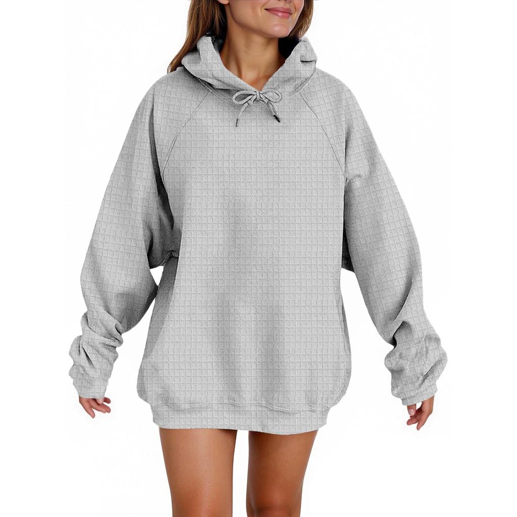 Women's Fashion Casual Solid Color Hooded Sweatshirt Long Sleeve Drawstring Pullover Sweatshirt