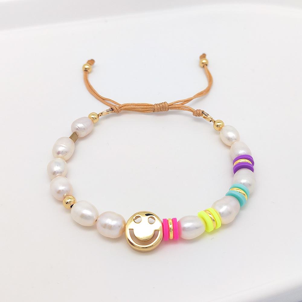 European and American Niche Vacation-Style Layered Women's Bracelet with Pearl, Beads, Smiley Face, and Pig Nose Chain