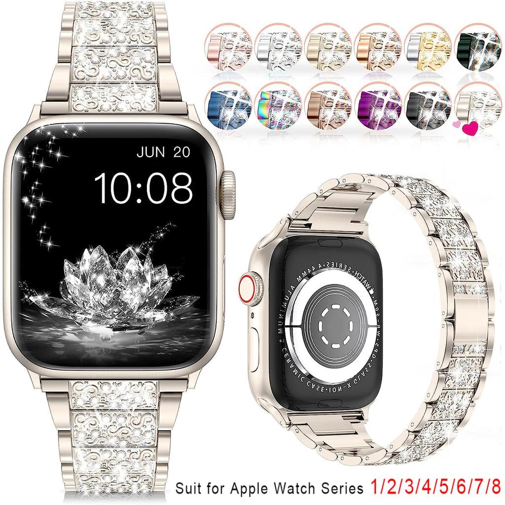 Curea clasică cu diamant strălucitor pentru Apple Watch Band 40mm 45mm 44mm 41mm 42mm 38mm, curea metalică pentru iWatch Series 7 SE 6 5 4, brățară de damă