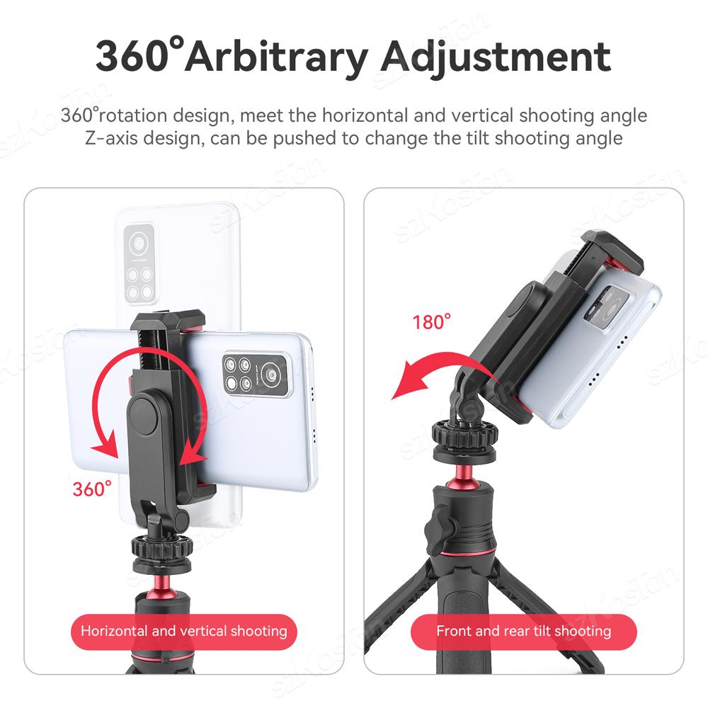 Camera Hot Shoe 360 Rotatable Phone Mount Holder Tripod With Cold Shoe For Mic Light Phone Clip For iPhone 15 Pro Smartphone