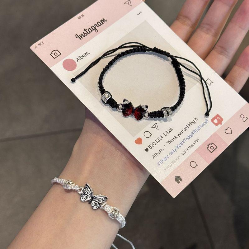 

Милый браслет в стиле мори с бабочкой, ручной работы, парный, для подруг, ремешок для ношения, Ins, красивый, регулируемый, универсальный браслет A# woven butterfly: Black + White [2] bag