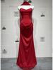 Abito Bodycon Europeo 2026 Monocolore Senza Spalline in Raso con Dettagli a Nastro in Vita