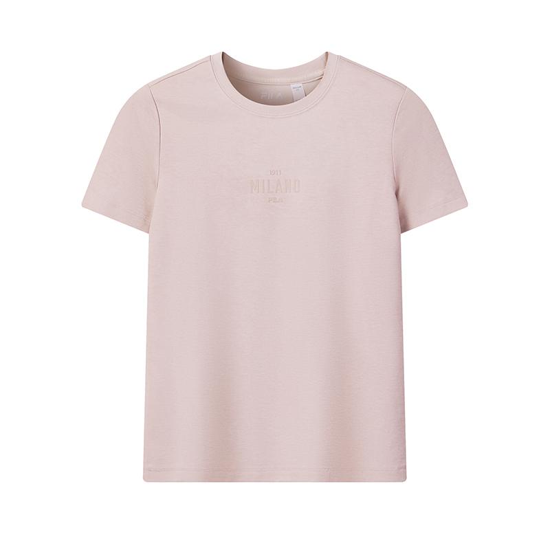 FILA Milano Series Fashion Simple Comfortable Classic Retro Sports Casual Short Sleeve T-Shirt Women tops Nude-Pink F11W615101FPK