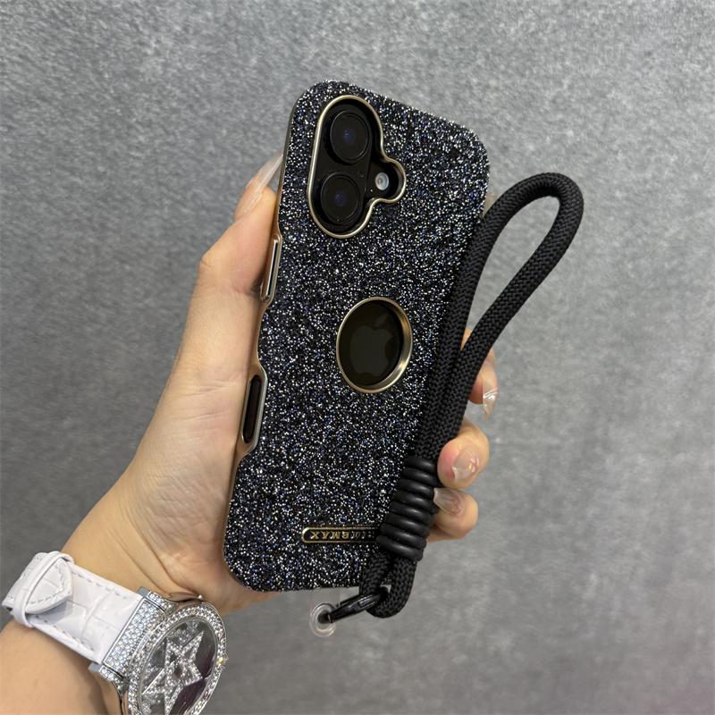 Luxury Glitter Diamond Rhinestone Case For iPhone 12 13 14 15 16 Pro Max Plus Bling Sparkling Shockproof Wrist Strap Cord Cover