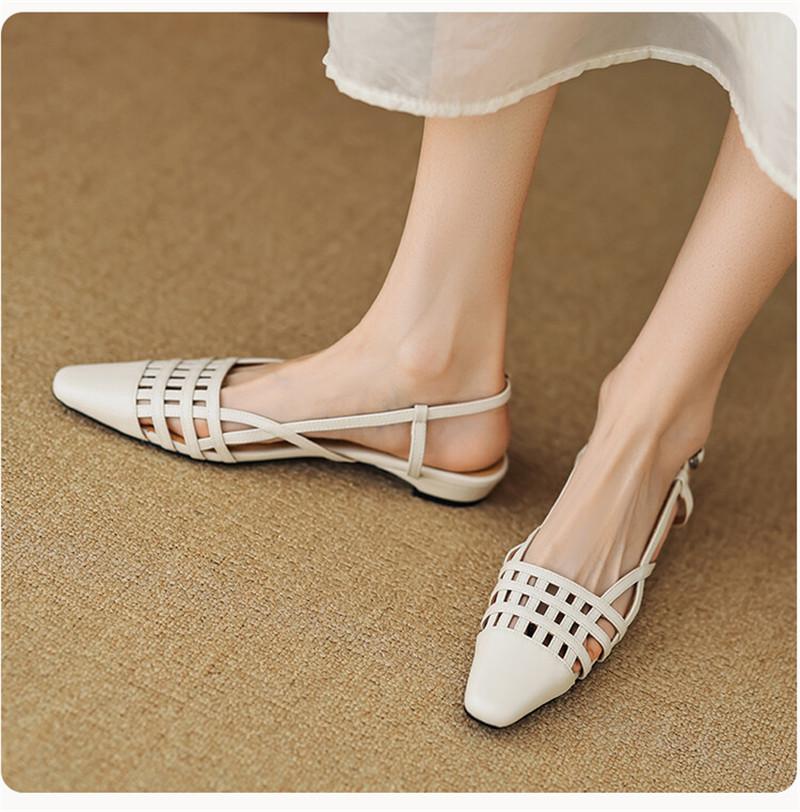 Fashion New Split Leather Summer Sandals Square Toe Sandals for Women Low Heel Concise Gladiator Shoes Fashion Narrow Band Ladies Shoes