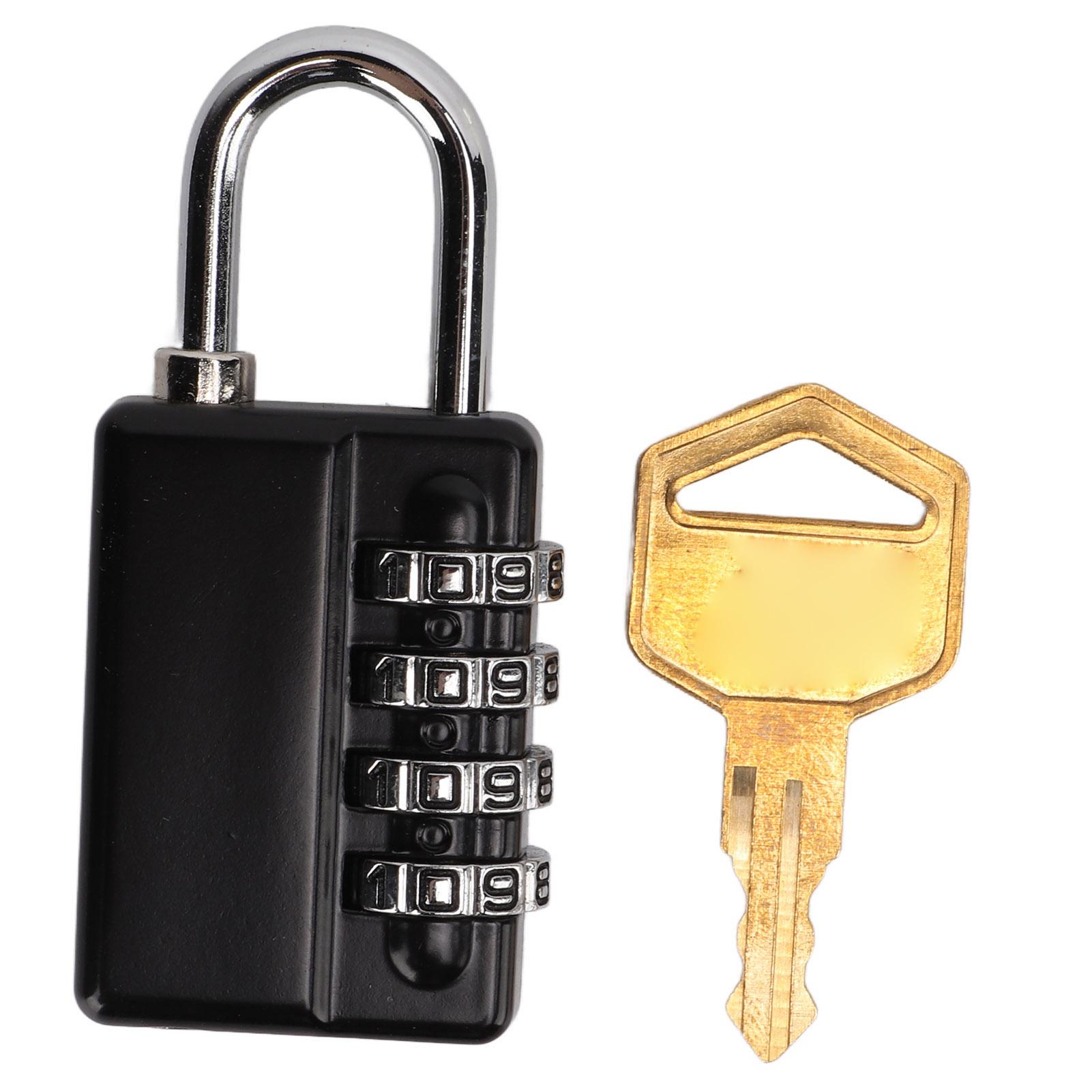 

Gym Bag Locker Padlock 4 Digit Combination Zinc Alloy Black Anti Rust Weather Proof with A Key for Travel