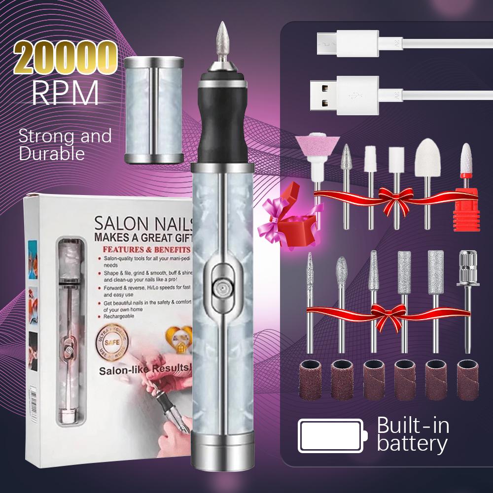 LINMANDA Rechargeable Electric Nail File Machine for Acrylic Nails Gel Polishing Cordless Efile Bits Kit for Manicure Salon Home