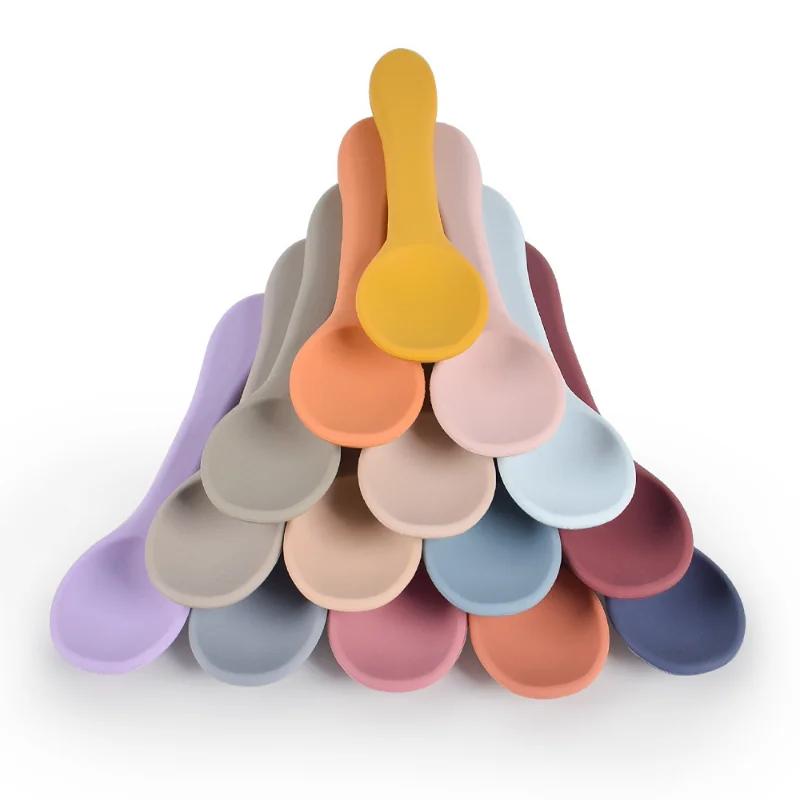 1PCS Full Silicone Spoon For  Utensils Food Grade Silicone Free Dishes Feeding Set Easy To Rinse  Tableware