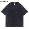 FiveFive Tricou spălat american pentru bărbați, bumbac, cu gâtul turn, tricou supradimensionat pentru bărbați, coreeană Y2k, ocazional, vintage, cu mânecă scurtă