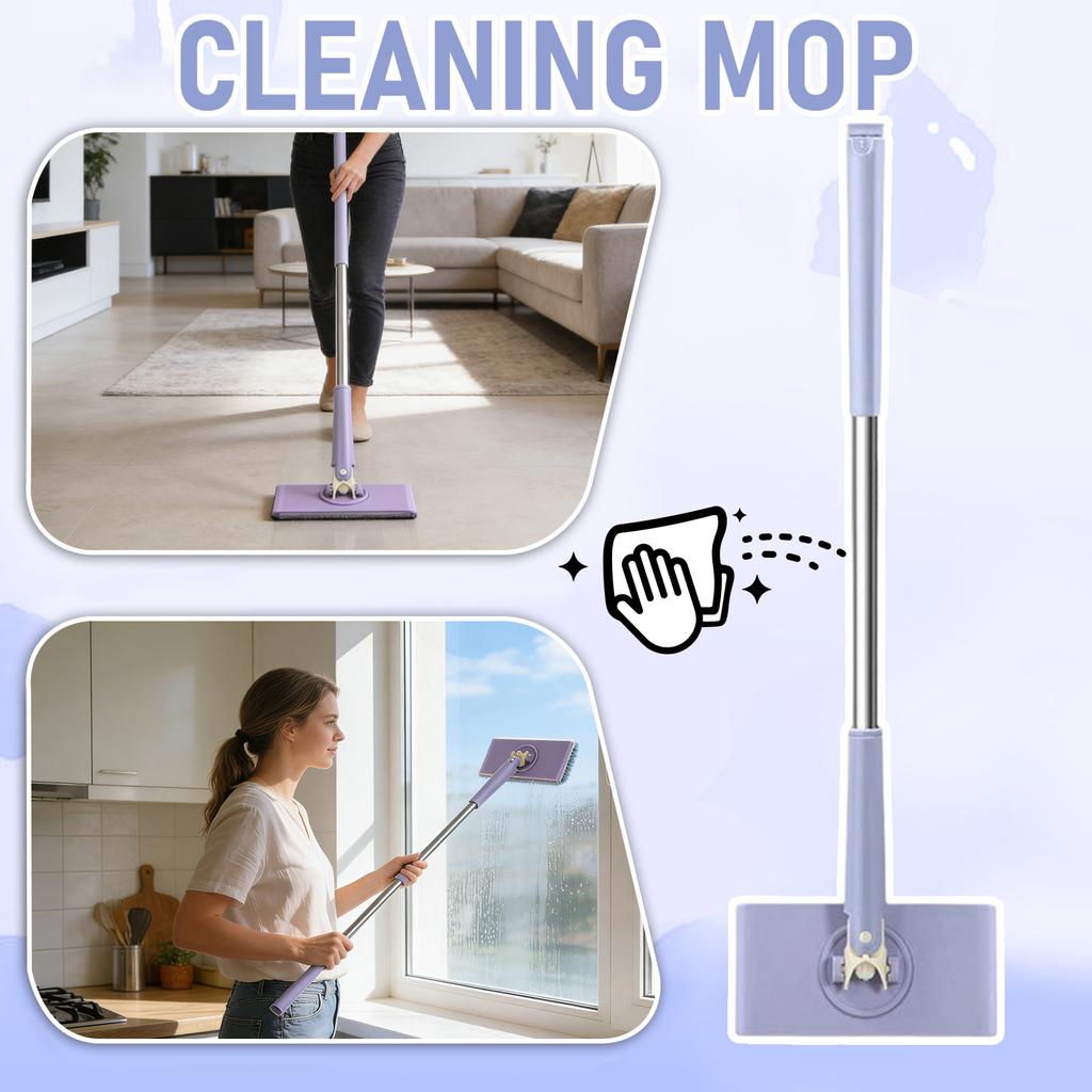 Verbesserter Grip-Mopp, Wischmopp mit automatischem, freihändigem Schiebe-/Ziehgriff, 360° drehbarem Kopf, geeignet für Bad und Küche