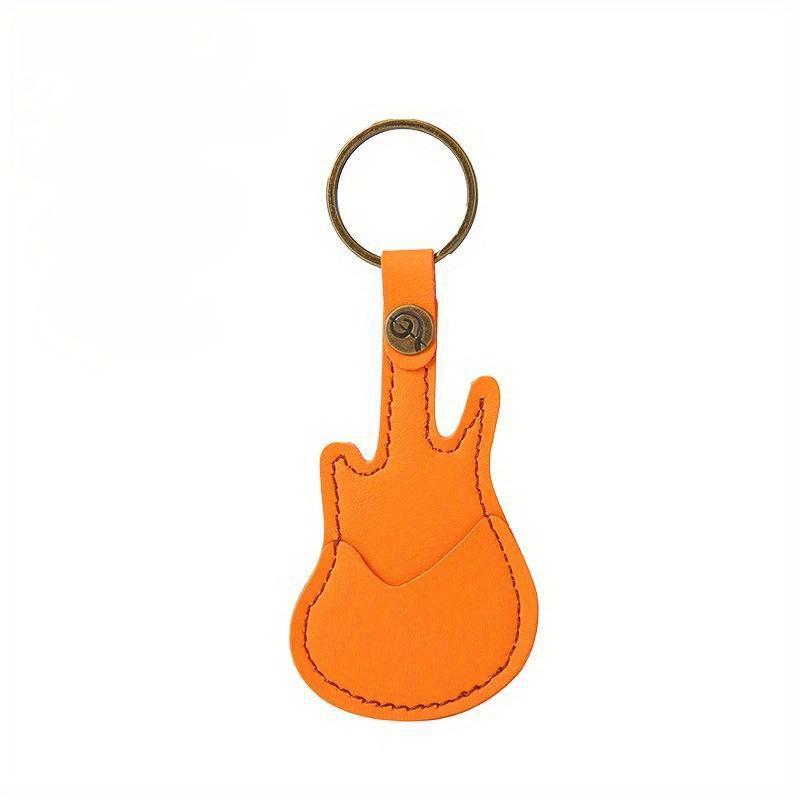 Leder Plektrumtasche Gitarrenplektrumhalter Etui Gitarrenform mit Schlüsselring 5 Stück Zelluloidplektren Saiteninstrument Zubehör