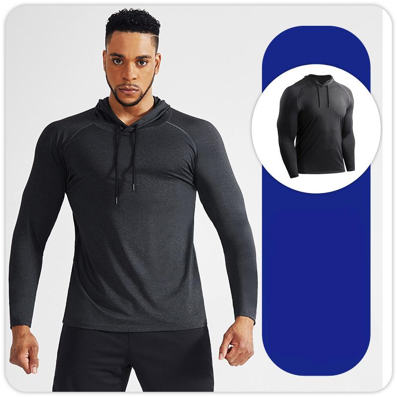 

Мужская спортивная футболка с капюшоном и длинным рукавом, спортивные компрессионные джерси, быстросохнущая футболка, тренировочная блузка, фитнес-топы L серый