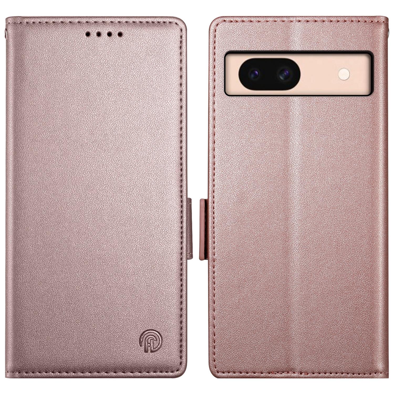 

DF-010 For Google Pixel 8a Case PU Leather Wallet Stand Phone Cover Rose Gold