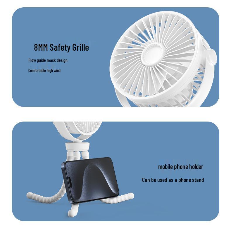 Portable USB Octopus Fan: Quiet, Handheld, Long Battery Life, Perfect for Outdoor Stroller Use.
