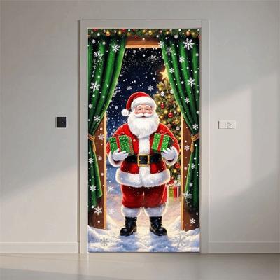 Door Hanging Christmas Door Cover Atmosphere Arrangement Background Santa Claus Banner Holiday Props Old Man Snowman