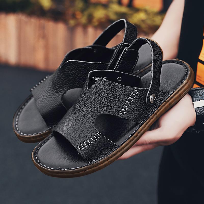 Fashion 2025 Business Casual Shoes Genuine Leather Jelly Sole Sandals Men Anti-Slip Soft Sole Slippers Breathable Slip-On Dress Sandals