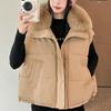 Fashion Winter Sleeveless Parka Woman Short Vest Faux Fur Collar Thick Warm Women's Jackets