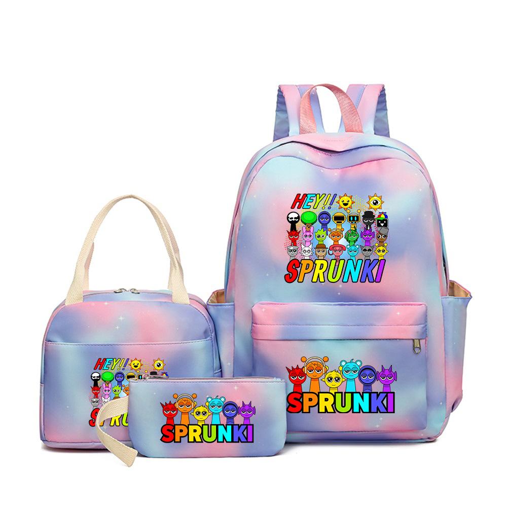 Sprunki teen student schoolbag rhythm box cartoon large capacity cute backpack three-piece set 3