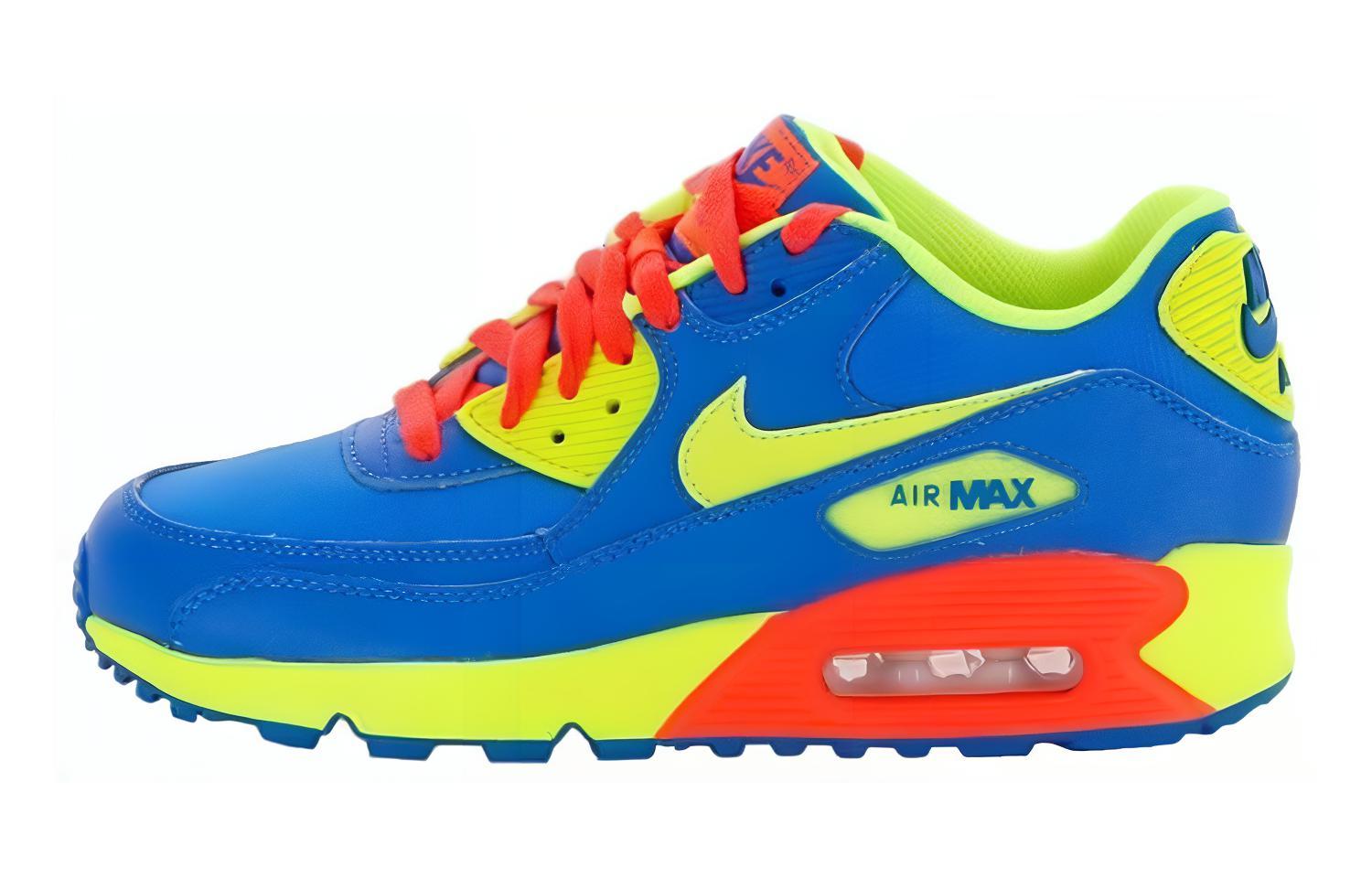 

Nike Air Max 90 Comfortable Abrasion Resistant Low top Kids Lifestyle Shoes Blue Yellow Red Teenagers 307793-410 37.5
