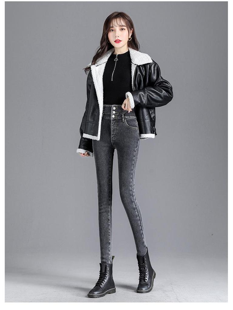 Damen Fleecegefütterte High-Waist Slimming Bleistiftjeans - Winterwärme
