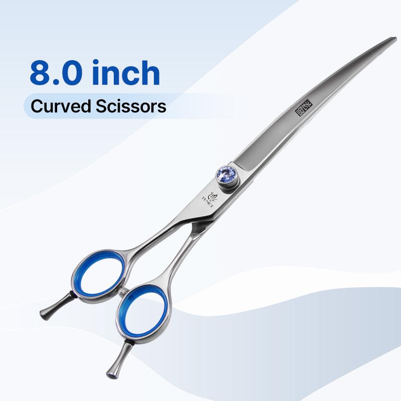 Fenice Professional 7.0/7.5/8 Inch JP440C Steel Left Hand Shears Blue Diamond Double Tail Nail Scissors Set for Pet Dog Grooming