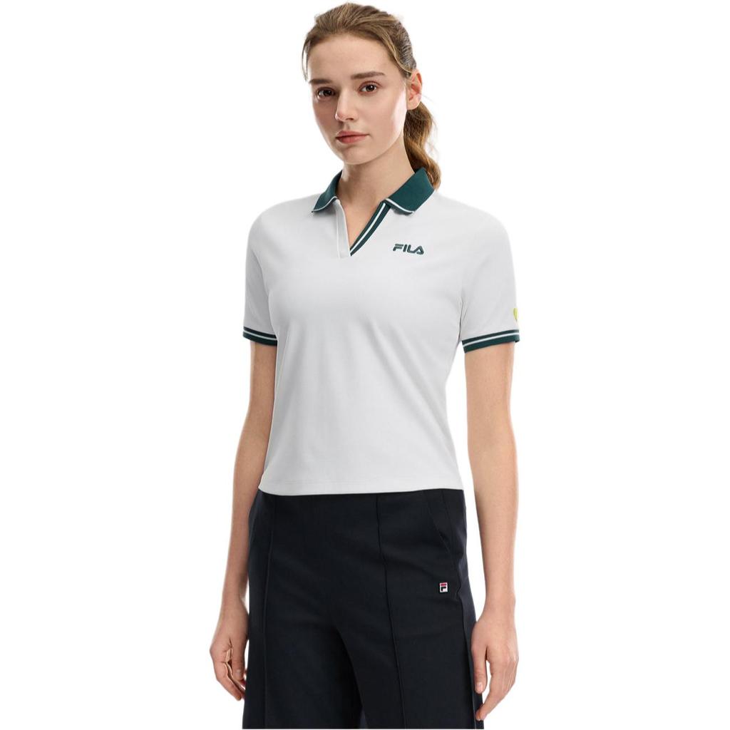 Fila Fitted Quick-Dry Knit Tennis Polo Shirt Women Tops A51W623101F-WT