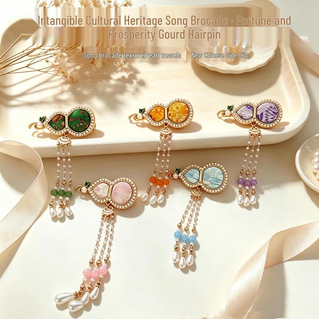 Elegant Song Brocade Hair Clip - Handmade Chinese Style Hair Accessory for Hanfu & Qipao