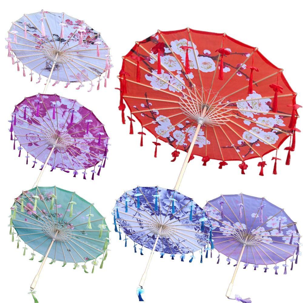 Embroidery Tassel Decorative Umbrella Large 82cm Ribbon Umbrella Flower Girl Umbrella Photo Prop