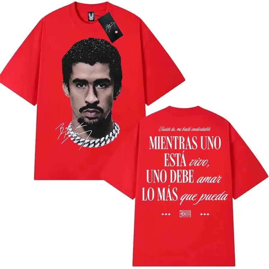 2026 Bad Bunny T-shirt för Män Kvinnor Debi Tirar Mas Fotos DTMF Bomulls T-shirts Till Hiphop Kortärmade Toppar KHAKI Casual T-shirt Lös T-shirt Streetwear