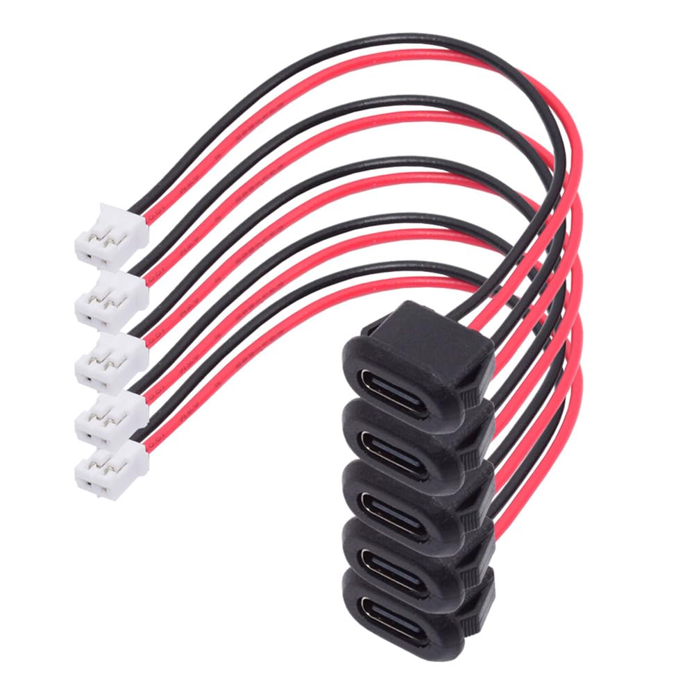 

xiwai DIY OEM Разъем Type C (мама) на разъем для шлейфа на 2-контактный водонепроницаемый клеммный зажим для монтажа с защелкой, USB C пигтейл, удлинительный кабель питания DC 5V, 5 шт./компл., 2-контактный кабель,