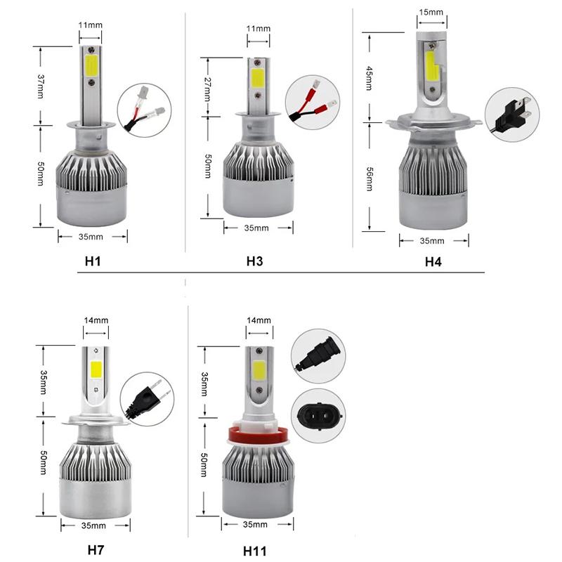 2Pcs C6 LED Headlight Bulbs H4/H7/H11/H1/H3 COB Car LED Head/Fog Light Bulb 36W 12V Auto High/Low Beam Headlamps Car Headlights