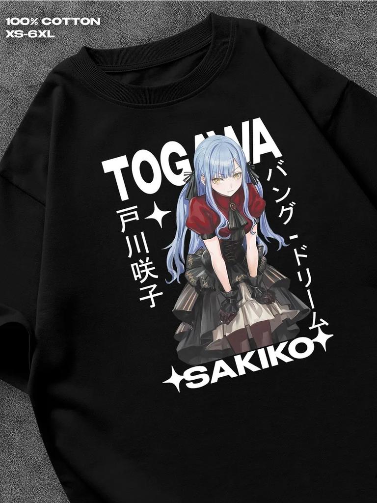 BanG Dream! Sakiko Togawa black T‑shirt Mens Tshirt Womens Tshirts with Letters Print Short Sleeves T-Shirt Casual Street Tee Shirt Top