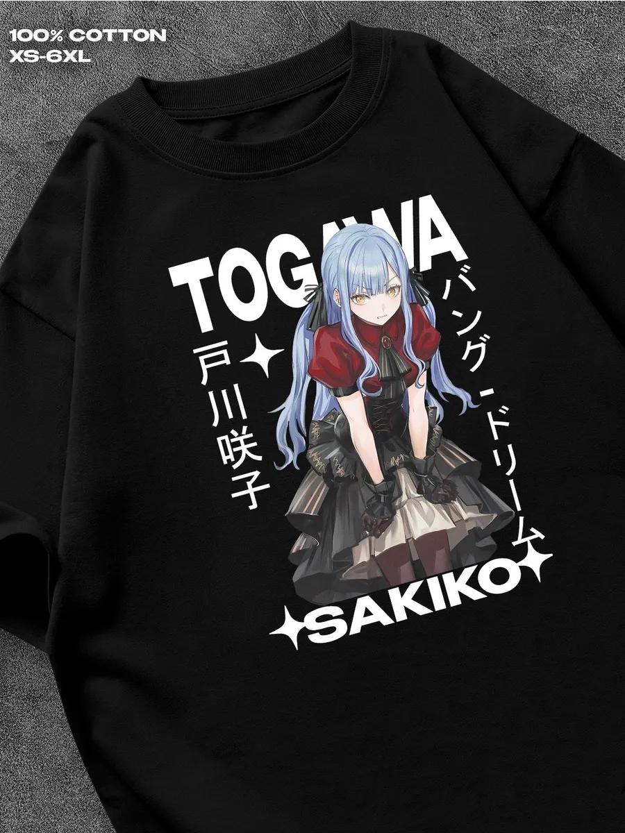 

BanG Dream! Сакико Тогава черная футболка Мужская футболка Женские футболки с принтом букв Короткий рукав Футболка Повседневная уличная футболка Топ XL