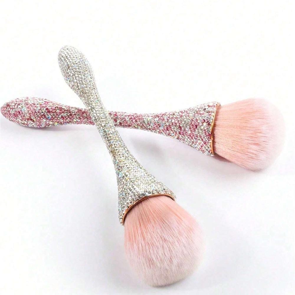 1pc Flat Arched Foundation Brush Whole Body Is Encrusted with Rhinestones Synthetic Hair Professional Powder Brush Makeup Tool